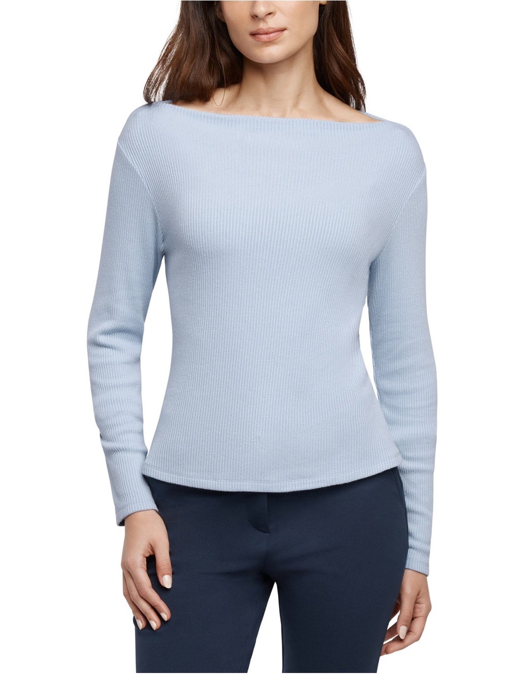 Banana Republic Light Blue Ribbed Boatneck Long Sleeve Top Sweater Large - Picture 1 of 8